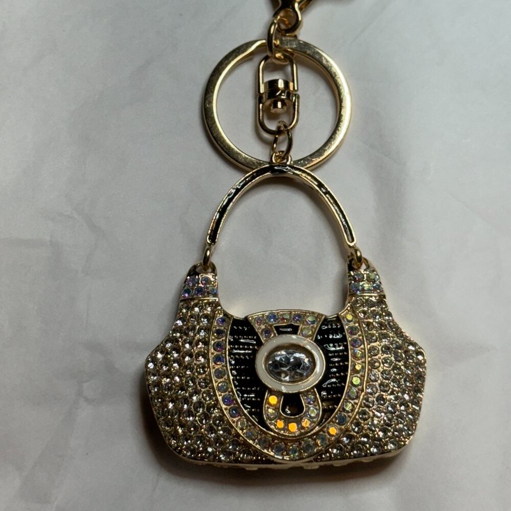 Crystal purse shaped keychain, bling, gold tone, NWOT